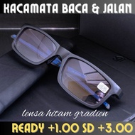 BEST SELLER Kacamata Baca Dan Jalan Pria Sporty Lensa Hitam Gradien Photocromic Otomatis Jauh Dekat 