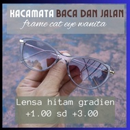 Kacamata Baca Wanita Cat Eye Full Rim Lensa Gradien Hitam Plus Optik +1.00 s/d +3.00