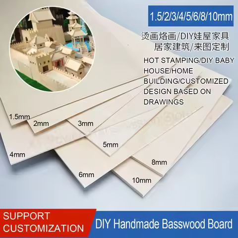 1-20Pcs Thick 1.5mm 2mm 3mm 4mm 5mm 6mm 8mm 10mm Basswood Board Blank Unfinished Wood Craft Model Ma