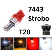 Lampu LED T20 7443 45 SMD REM tancap kaki 2 Strobo merah Mobil bohlam kedip stoplamp