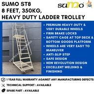 SUMO ST8, 8 Feet, 350kg Heavy Duty Fully Welded Ladder Trolley Steel Warehouse Ladder Trolley | 1 Ye