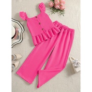 Kathryn Kids girls cotton knit Ruffle Sleeve Top And Loose Pants Set 42125