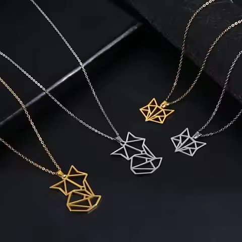Skyrim Gold Color Amulet Fox Animal Pendant Necklace Stainless Steel Statement Choker Chain Necklace