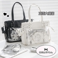 Horizontal transparent single-shoulder large ita bag, large capacity doll bag, ribbon ita bag, large