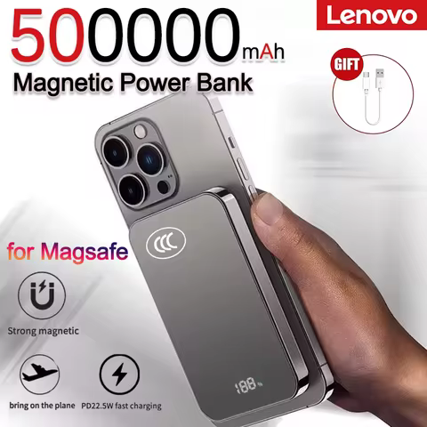 Lenovo Ultra-thin 500000mAh Mobile PowerBank for MagSafe Fast Charging Portable Digital Display Magn