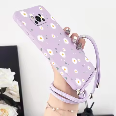 Deciduous Daisies Crossbody Lanyard Silicone Phone Case For Xiaomi Poco M5 M4 Pro F4 X4 GT F4 GT X4 