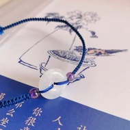 售完欣賞 慢煮生活。翡翠平安扣編織紫水晶手繩 復古文藝納福手鏈