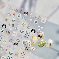 1pc 5D 3D Embossed Cute Cartoon Nail Art Sticker, High-End Fabric Sticker, Small Flower Self-Adhesiv