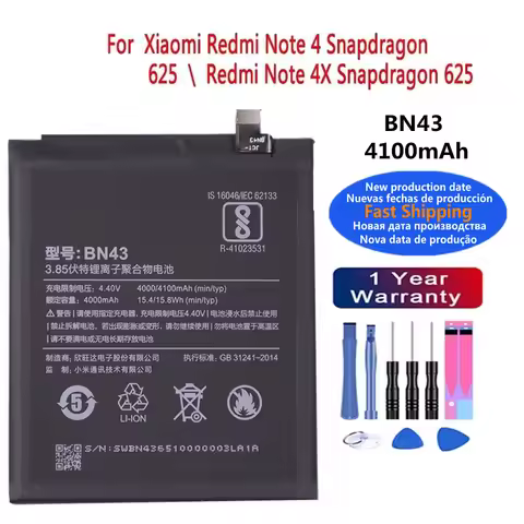 2025 Years 4000mAh BN43 Battery For Xiaomi Redmi Note 4X /Note 4 Note4X Global Snapdragon 625 Phone 
