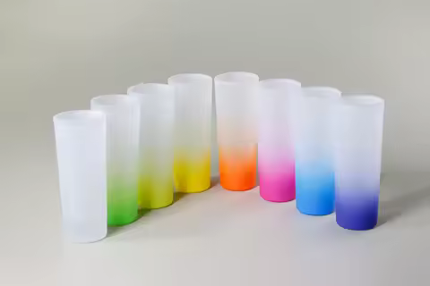 gradient color skinny 3oz frosted glass sublimation cup shot glass cup