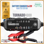 TOPDON Tornado 4000 Vehicle Car Battery Charger (6V & 12V) (6 Ah to 120 Ah) UK MY Plug