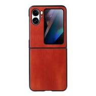 全城熱賣 - 適用於 OPPO Find N2 Flip 黃牛皮紋PU手機殼（棕色）