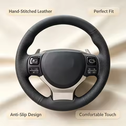 Custom Hand‑Sewn Leather Steering Wheel Wrap Black Non‑Slip Grip Interior Mod For Lexus NX 2015‑2021