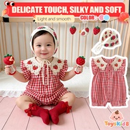 Toyskid8 Baby 3-Piece Outfit Set - Red Plaid Strawberry Lace Bodysuit + Bonnet + Bow Socks for Cute 