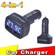 4 In 1 Car Charger USB Voltmeter, Ampere Meter, Temperature Car Charger with Dual 3.1A output