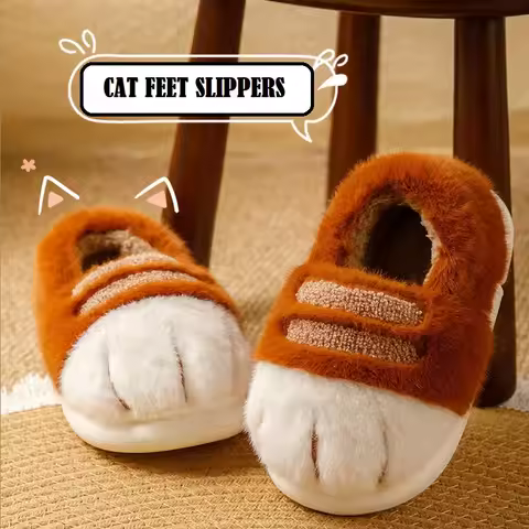 New fluff cuddly cat slippers women's lovely kitty paw winter shoes faux fur slipper woman stylish a