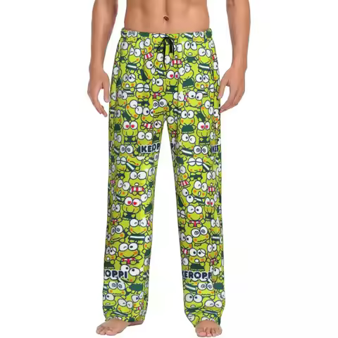 Custom Printed Men's Keroppi Cute Pajama Pants Cool Hot Sleepwear Sleep Lounge Bottoms with Pockets