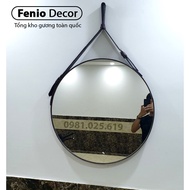 Gương dây da tròn treo tường cao cấp đường kính 50cm đầy đủ phụ kiện treo tường