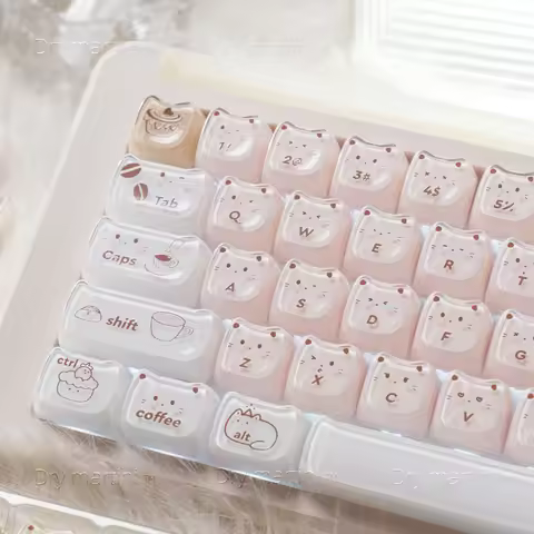 Coffee Cat MAO Crystal keycap PC Two-tone jelly pudding warm color cat ear ball keycap for mechanica