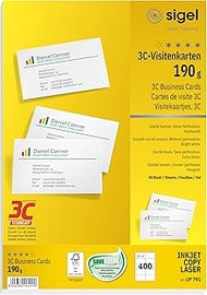 SIGEL LP791, 85x55 mm (A4), Business Cards, 3C, Smooth Cut All Around, 190 GSM, Bright White, 400 pc