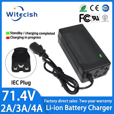 71.4V 3A 4A 2A Li-ion Charger 17S 61.2V 62.9V 3A Lithium Chargers T/PC/IEC 3Pin Connector