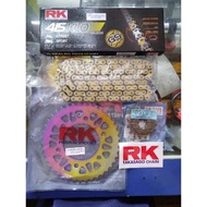 Y15 FZ150 💯 Original RK RKM 415 TITANIUM RAINBOW ERO KLO ORING GOLD CHAIN GS415  sprocket rantai Spr