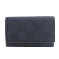 二手 Gucci 6 環鑰匙包，型號 04564R F40IR，GG 帆布，黑色，按扣，6 個掛鉤，男女通用。
