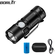 BORUiT Mini Led Flashlight USB Rechargeable Pocket Torch Waterproof Camping Light with Magnet & Clip