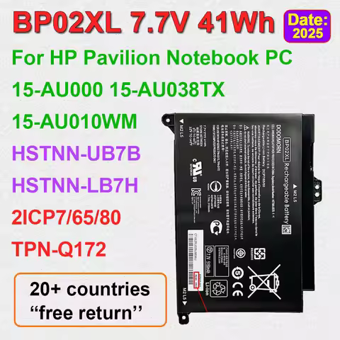 7.7V 41Wh BP02XL Laptop Battery For HP Pavilion 15-AU038TX 15-AU093TX 15-AU097TX 15-AU010WM 15-AU018