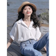 Sloy Loose Lazy Style White Shirt Women Short-Sleeved Small Salted v-Neck Doll Sleeve Top SLOY Loose Lazy Style White Shirt Women Short-Sleeved Small Salted v-Neck Doll Sleeve Top 24.3.28