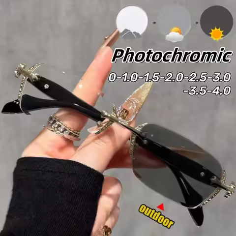 Comfortable Durable Photochromic Frameless Myopia Glasses Advanced Business Protect Eyes Anti-blue L