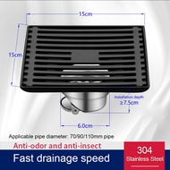 Gray Floor Drain Anti Odor Floor Trap 15x15cm Grey 304 Stainless Steel WC Bathroom Kitchen