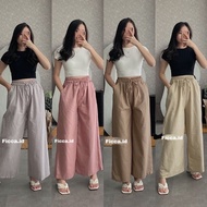 Kulot linen highwaist pinggang full karet Celana panjang wanita Basic cullote pant