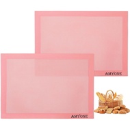 AMYONE Perforated Baking Mats, 2 PCS Pink Eclair Silicone Mat for Half Sheet, Non-Stick Reusable Ove