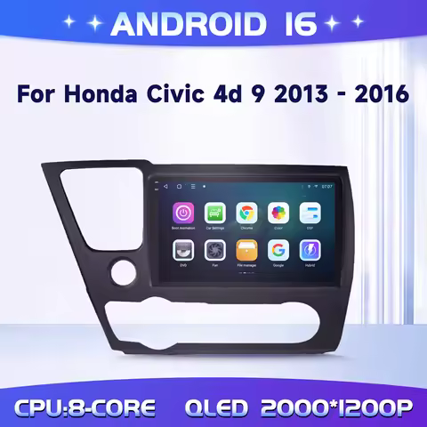 9" Car Radio For Honda Civic 4d 9 2013-2016 Android 16 Wireless BT Carplay Multimedia Navigation Tou