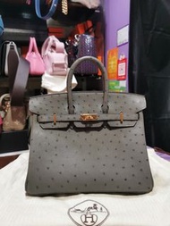 HERMES Birkin 25 0L Gris Meyer Ostrich 積雨雲灰 駝鳥皮 金扣 手提袋 手挽袋 肩背袋 手袋 Leather Handbag in Grey  23M155N