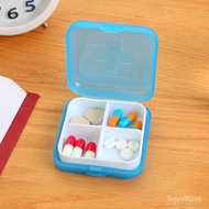 Cross Pill Box4Grid Plastic Subpackaging Small Medicine Box Square Portable Portable Medicine Storage Box Pill Box Small