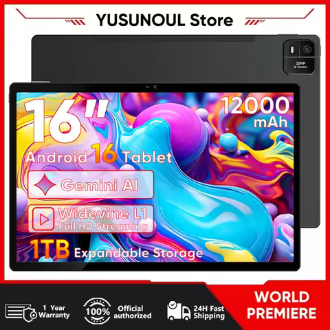 New Upgraded Giant 16 Inch Android 16 Tablet Widevine L1 Certified 1920x1200 IPS 16GB+256GB Helio G9
