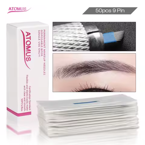 ATOMUS 50pcs 9pin Aguja Laminas Para Tebori Tebore Microblading Blade Shading Tattoo Needles Needle 