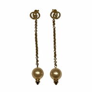 GUCCI 古馳 合金 水鑽 人造珍珠 耳環 白色 淡金