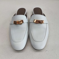 Hermes愛馬仕 kelly穆勒拖鞋 玫瑰金扣白色  38碼 無附件