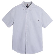 OASIS เสื้อเชิ้ตชาย เสื้อเชิ้ต แขนสั้น ลายทาง กระเป๋าอก ผ้าCotton100% MWSF-4316 สีเทา  ฟ้า