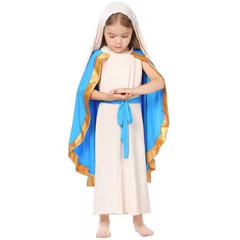 Kids Sleeveless Robe Cape Girls Christian Biblical Nun Cosplay Costume Halloween Party Virgin Mary P