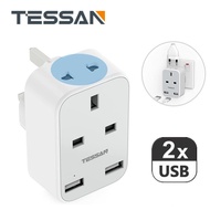 TESSAN Double Shaver Plug Adaptor UK 2 Pin To 3 Pin Plug Converter With 2 Usb Ports Ideal Plug Adapter White 13 Amp Fuse for Bathroom EU US Plugs 10A Fused