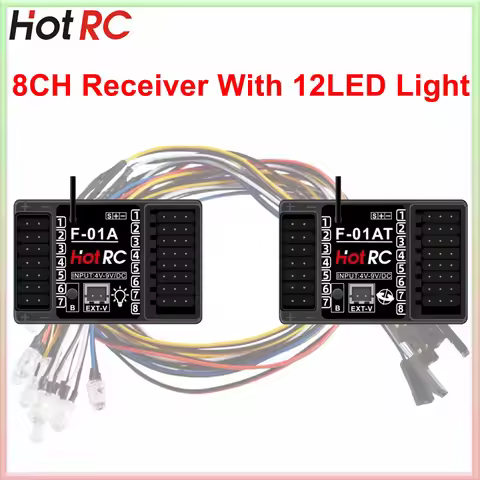 HotRC F01A F-01AT 8Channel Gyro Receiver Lamp Control Voltage Return PWM 8CH with 12LED Light for RC