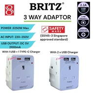BRITZ 3Way multi Adaptor with & without USB pots / 3 way plug with usb charger
