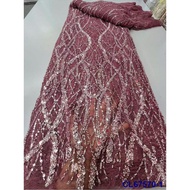 French Dress Sequin Embellished Lace Fabric - 5 Yards for Weddings