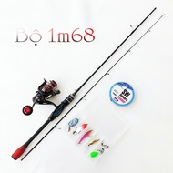 Bộ cần câu lure đứng carbon ul đen đỏ máy câu Deukio FS2000 tặng bộ mồi câu BCM19- Đứng