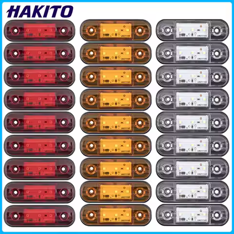 HAKITO 8x/10x 12V 24V 3 Car External LED Side Marker light Warning Light Turn Signal Brake Trailer T