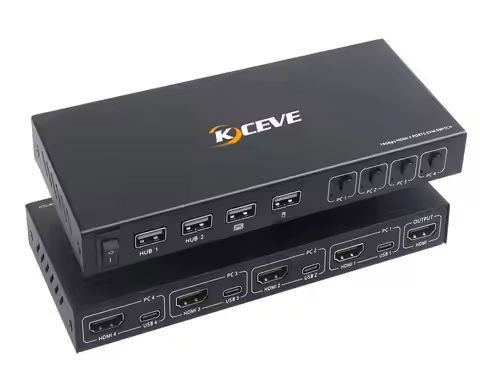KVM Switches 4 Port 4K@60Hz Sharing 1 Monitors 4 Computers HDMI KVM Switch Keyboard Mouse Adaptive E